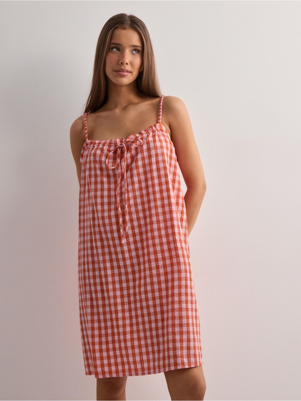 Vero Moda Mini dress in pink and red gingham